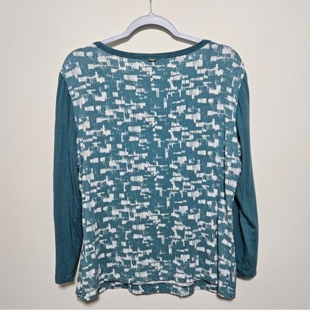 St. John Womens Art‎ Print Top Jersey Knit Cottage L Teal White - Picture 5 of 11